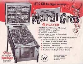 Mardi Gras Pinball Flyer Game Art Print Sheet 1962 Retro Artwork - £33.24 GBP
