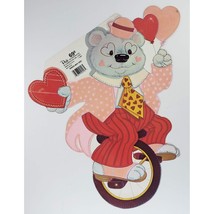 Vintage Peck Valentine&#39;s Day Die Cut Bear Unicycle Decoration Flocked 1987 - £23.59 GBP