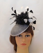 HAT FASCINATOR, Dark Grey &amp; Black Hat Wedding Church hat  fascinator Mother of b - £42.22 GBP