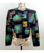 Doncaster Quilted Black Cropped Multicolor Patch Toggle Jacket Sz 10P - £31.96 GBP