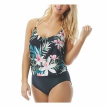 $130 CONTOURS Tropical Tummy Control Full Coverage One Piece Black Size ... - £20.10 GBP