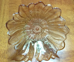 Vintage Indiana Carnival Iridescent Marigold Golden Amber Glass Sunflower Bowl - £16.73 GBP