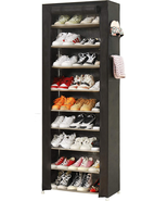 Shoe Storage Organizer Cabinet Tower With Dustproof Cover 9 Tiers Black NEW - £31.80 GBP