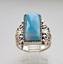 Cfj 925 Sterling Silver Natural Authentic Dominican 17x7m Larimar Ring Size 6.75 - $68.31