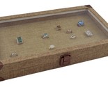 JEWELRY 72 RINGS BOX CASE Burlap Dark Beige Metal Clasp Jewelry Display ... - $44.95