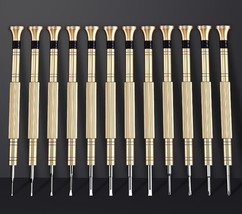 F41721 Set of 12pcs Brass Handle Ball Bearing Watch Screwdriver 0.6-2.0mm Blades - £84.95 GBP