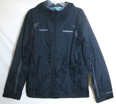 COLUMBIA Zip Windbreaker Jacket BLACK Nylon Hood Athletic Coat Women Large - $42.74