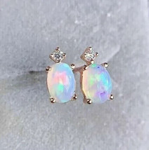 4Ct Oval Cut Simulated Fire Opal Solitaire Stud Earrings 14K Rose Gold Plated - £44.83 GBP
