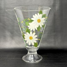 Clear Glass Vase Daisy Flowers Hand-Painted Oval Fan Trumpet Shape Footed 7.5”H - £24.60 GBP