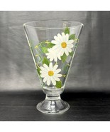 Clear Glass Vase Daisy Flowers Hand-Painted Oval Fan Trumpet Shape Foote... - £24.62 GBP