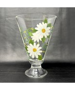 Clear Glass Vase Daisy Flowers Hand-Painted Oval Fan Trumpet Shape Foote... - $44.29 CAD