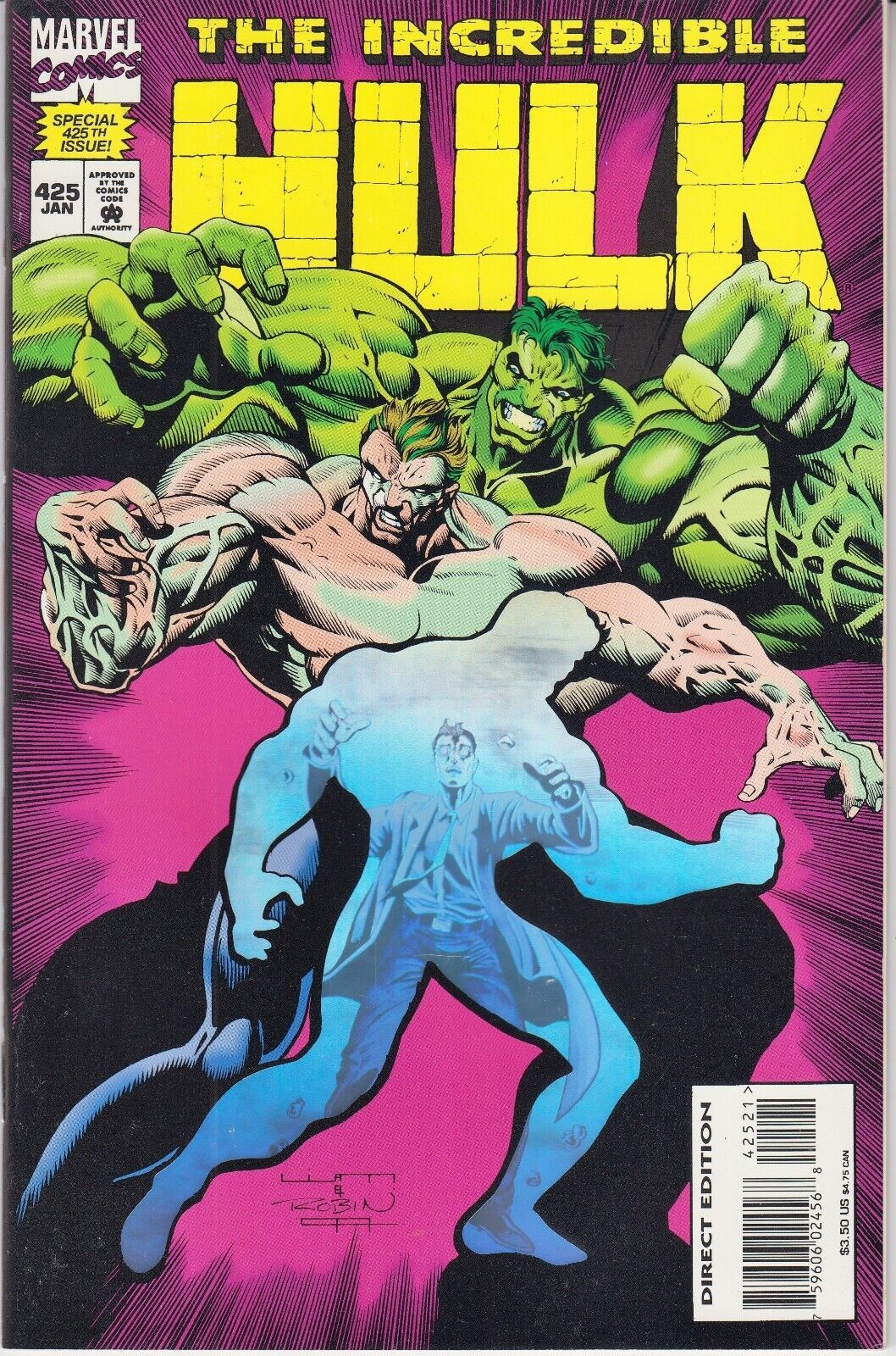 INCREDIBLE HULK #425 (January 1995) Marvel Comics -Hologram Cover- Liam Sharp VF - $8.99