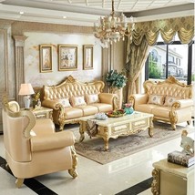 Italian sofa set design 1+2+3 seat living room furniture Gold luxury genuine lea - £5,777.98 GBP