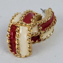 Vintage 1990s Casual Career Red White Gold Earrings 1&quot; Dangle Drop - £12.86 GBP