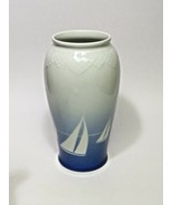 Vtg B &amp; G Mid Century Blue White Sailboat Tall Vase 8.5&quot; Denmark  - £37.93 GBP