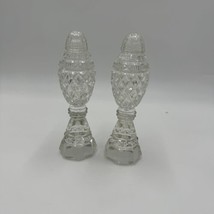 Antique Bohemian Czech Cut Glass Pedestal Salt &amp; Pepper Shakers 6”H - £43.51 GBP