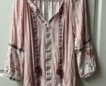 New DirectionsLong Sleeved Boho Blouse  Womens Size Large Pink Floral Wi... - $12.44
