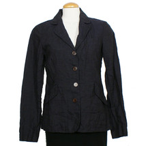 Eileen Fisher Dark Indigo Blue Rumpled Linen Delave Shaped Jacket - £112.59 GBP