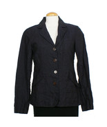 EILEEN FISHER Dark Indigo Blue Rumpled Linen Delave Shaped Jacket - £109.34 GBP