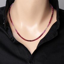 Natural Ruby Rondelle Beaded Necklace, Shaded Pink and Purple, Silver Chain - £81.18 GBP+