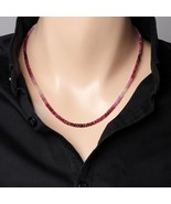 Natural Ruby Rondelle Beaded Necklace, Shaded Pink and Purple, Silver Chain - $102.84+