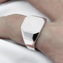 Customized 925 Sterling Silver Men Ring Square Simple Signet Rings for Male Wome - £41.51 GBP