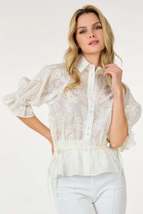 Button-down Collar Neck Embroidered Top - £54.44 GBP