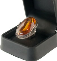 Vintage Ladies Large Oval Amber Sterling Silver Ring Size 5.75 - $3,887.10 MXN