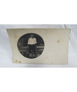 AZO B &amp; W 1904 - 1918 Round Photo Postcard Man with Tennis Rachet RPPC - $55.93 MXN