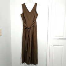 J Crew Wrap Tie Wide Leg Jumpsuit 10 Army Green Stretch Poplin Lined H7683 $128 - £42.64 GBP