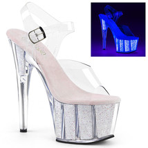 PLEASER Sexy Stripper UV Reactive Opal Glitter Filled Platform 7&quot; Heel Shoes - £51.27 GBP