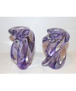 PAIR OF SIGNED PENNSYLVANIA PA  ART GLASS 95 CLEAR/LAVENDER SWIRL CANDLE... - $129.19