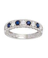 10k White Gold Sapphire and White Sapphire Vintage Style Anniversary Wed... - £143.83 GBP