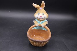 Rabbit With Flowerpot Garden Statue Bunny Figurine Flower Basket Outdoor 11.5 in - £19.47 GBP