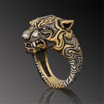 Vintage Two Tone Domineering Leopard Ring Punk Style Bow Ring For Mens Hip Hop S - £7.80 GBP