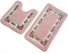 Non-Skid Floral Rose Bathroom Contour Rugs, Set of 2 Soft Shaggy Non Sli - $74.24