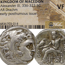 ALEXANDER the Great Coin. NGC VF Lampsakos. Herakles/Zeus, Buckle, Crescent Moon - $369.55