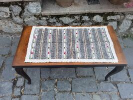 Gray cotton table runner, antique handmade, thin woven cotton table runner - $30.00