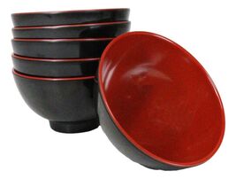Set Of 6 Red And Black Round Appetizer Soup Salad Rice Melamine Bowls 4.5&quot;D - €22,37 EUR