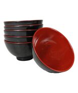 Set Of 6 Red And Black Round Appetizer Soup Salad Rice Melamine Bowls 4.5&quot;D - €22,18 EUR