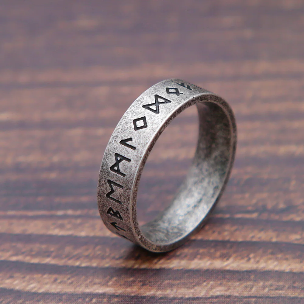 Nordic Retro Viking Rune Ring For Men Women Simple 316L Stainless Steel Odin Let - £12.95 GBP