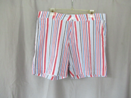 Caribbean Joe shorts Size 14 red multi stripe cotton blend inseam 5&quot; - $13.67