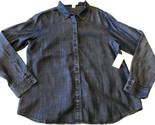 NWT Coldwater Creek Blue Tencel Beaded Collar Denim Long Sleeve Shirt 10... - $29.65