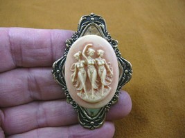 (CM70-28) THREE MUSES Graces Women goddesses pink CAMEO Pin Pendant Jewelry - £26.14 GBP