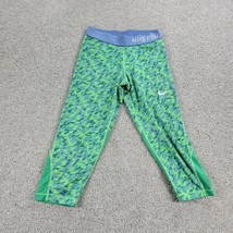 Nike Pro Girls Leggings Lg Blue Green Stay Cool Athletic Training Capri Pants  - £12.18 GBP