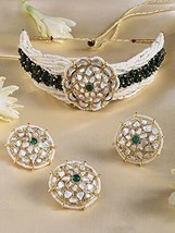 Green Cluster Multistrand Kundan Choker Necklace Earring Jewelry Set Women - £19.93 GBP