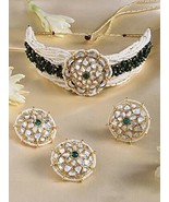 Green Cluster Multistrand Kundan Choker Necklace Earring Jewelry Set Women - $25.23