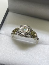 Art Deco (ca. 1925) 18K White Gold Diamond Ring w/ Green and Pink Gold  (Sz 5.5) - £510.36 GBP