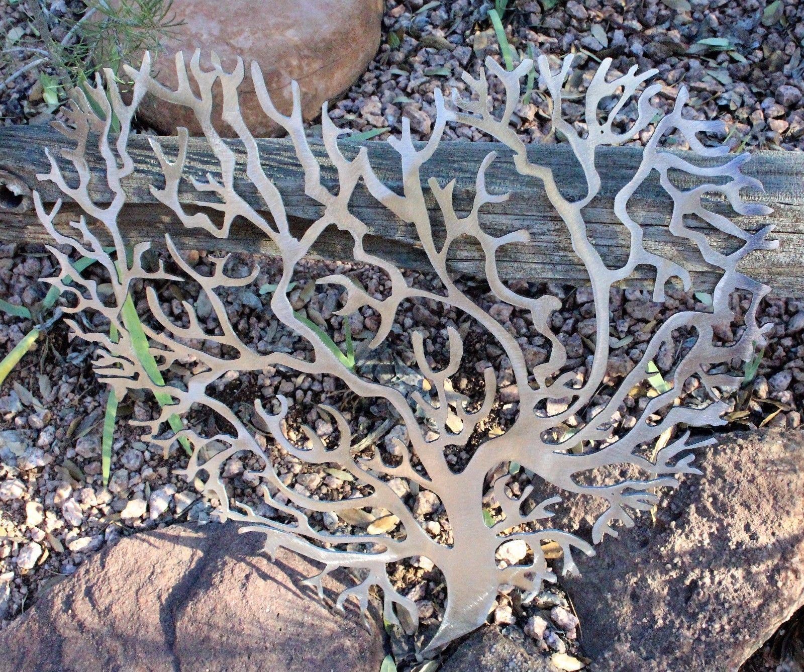 Living Tree Coral Branch Heart Metal Wall Art Decor Polished Steel 20" Item image 5