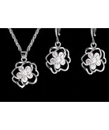 Mele Plumeria 14K Silver Filled Cubic Zirconia  Silver Necklace &amp; Earrin... - £11.93 GBP